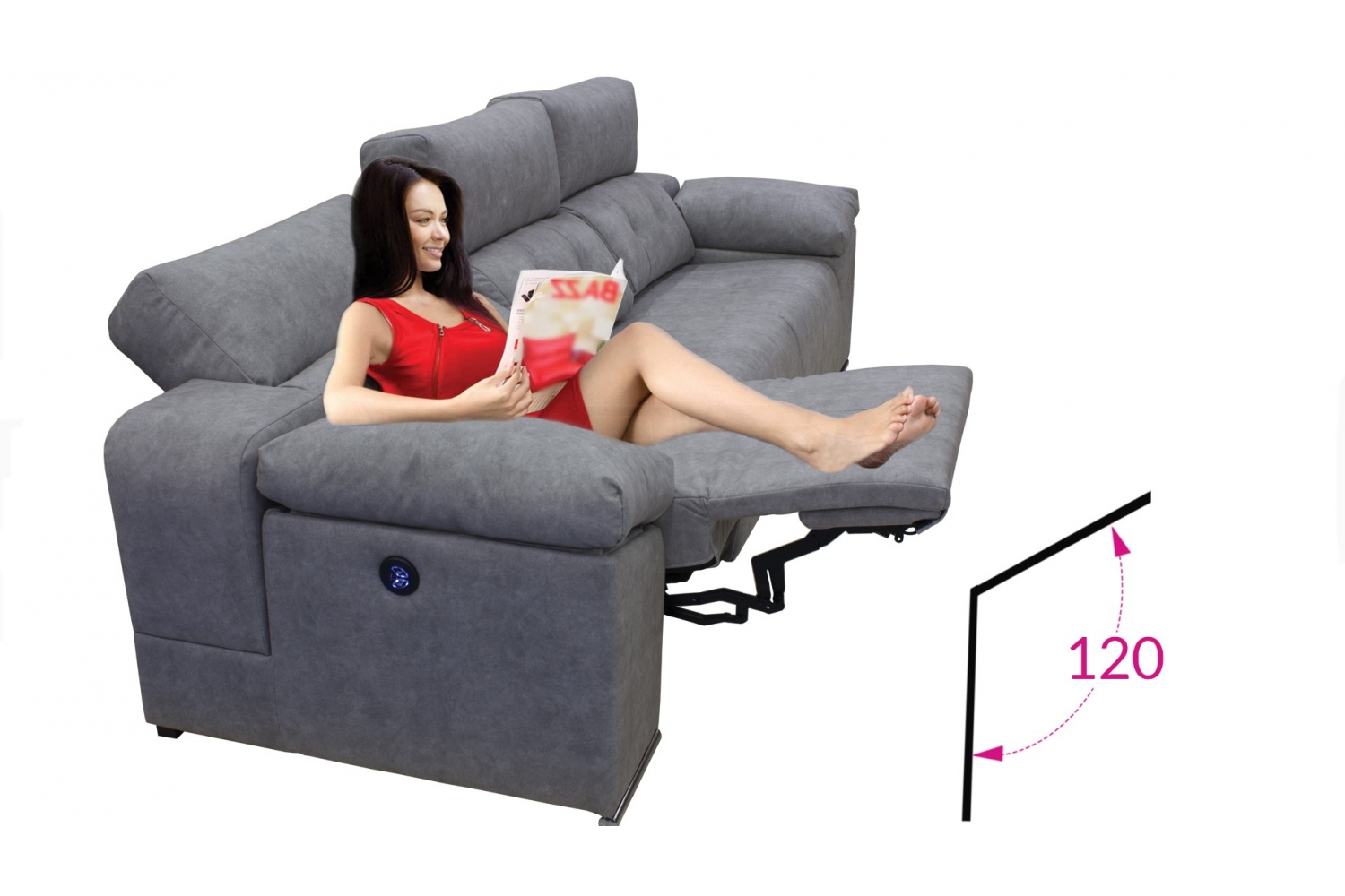 Sofá barato chaiselongue de 3m con 3 motores de tela y USB